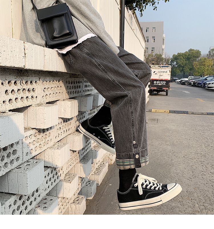 POSI - Geruite jeans met rechte pijpen