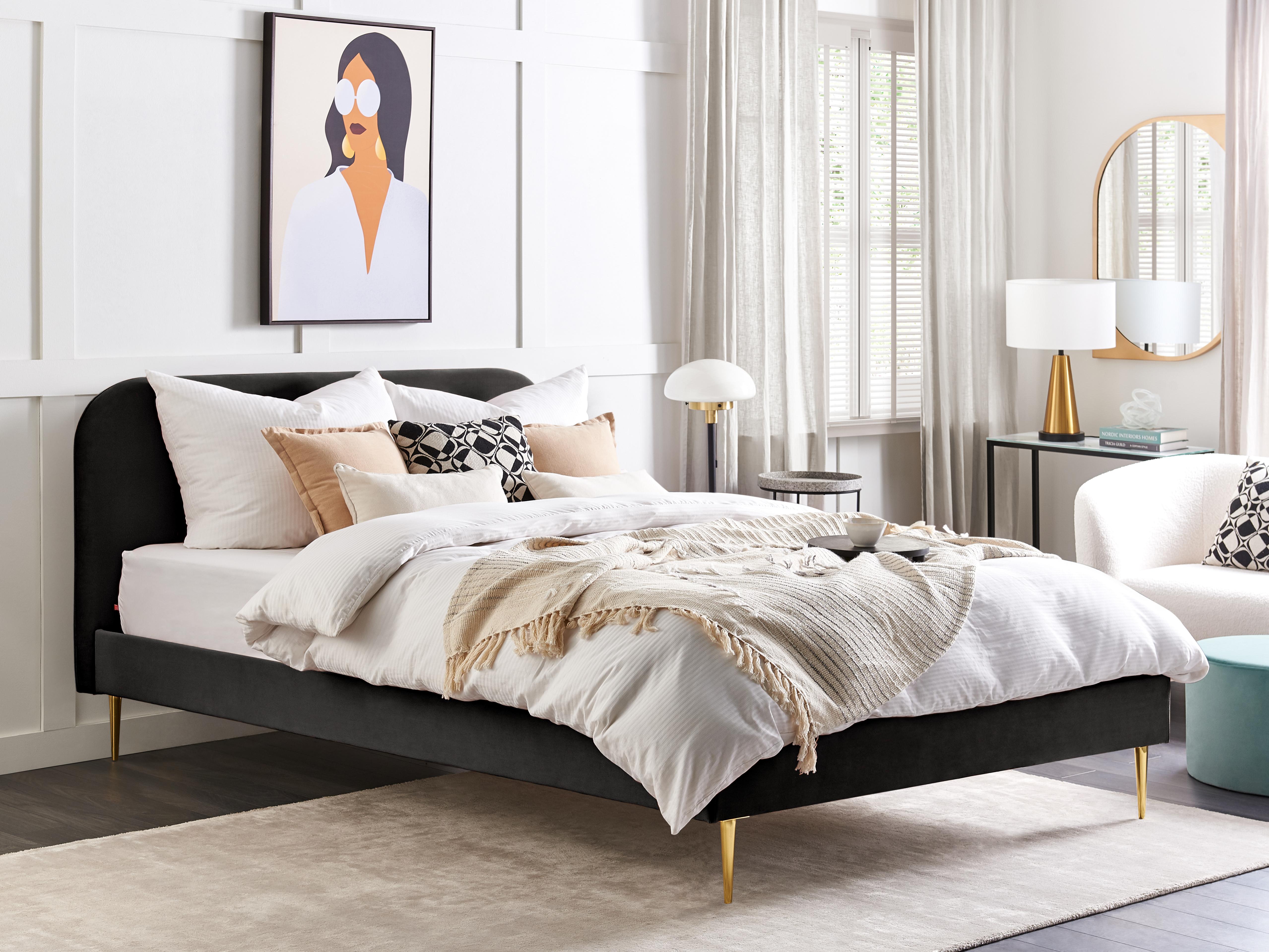 Bed Fluweel FLAYAT 180 x 200 cm Zwart