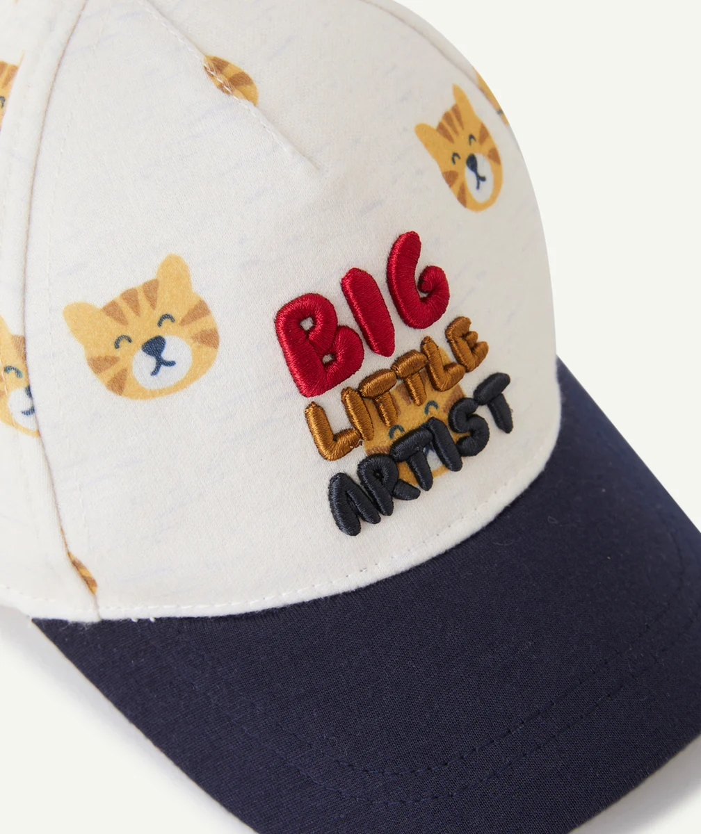 CASQUETTE BÉBÉ GARÇON IMPRIMÉE CHATS ET MESSAGE BRODÉ