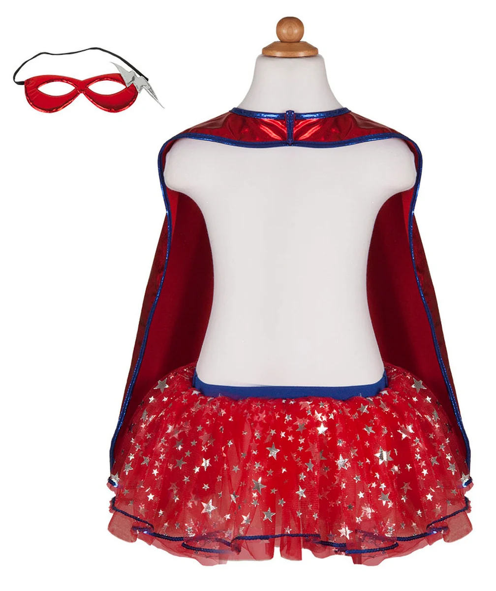 GREAT PRETENDERSDÉGUISEMENT SUPER-HÉROÏNE AVEC CAPE TUTU ET MASQUE ROUGE