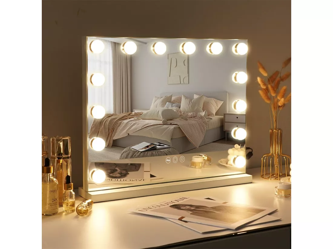 Miroir de maquillage hollywood coiffeuse mural avec lumière 50x40cm