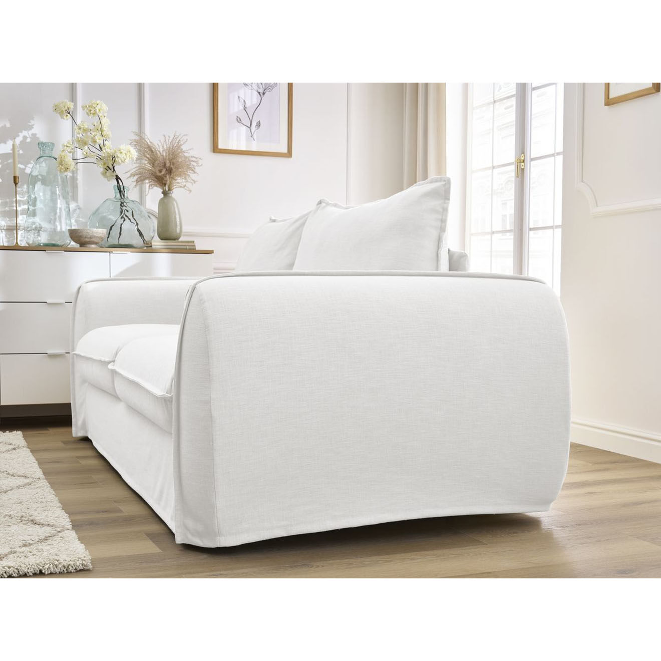 Bobochic Canapé droit convertible express 3 places Archimède 140 blanc - 216x106x93 cm