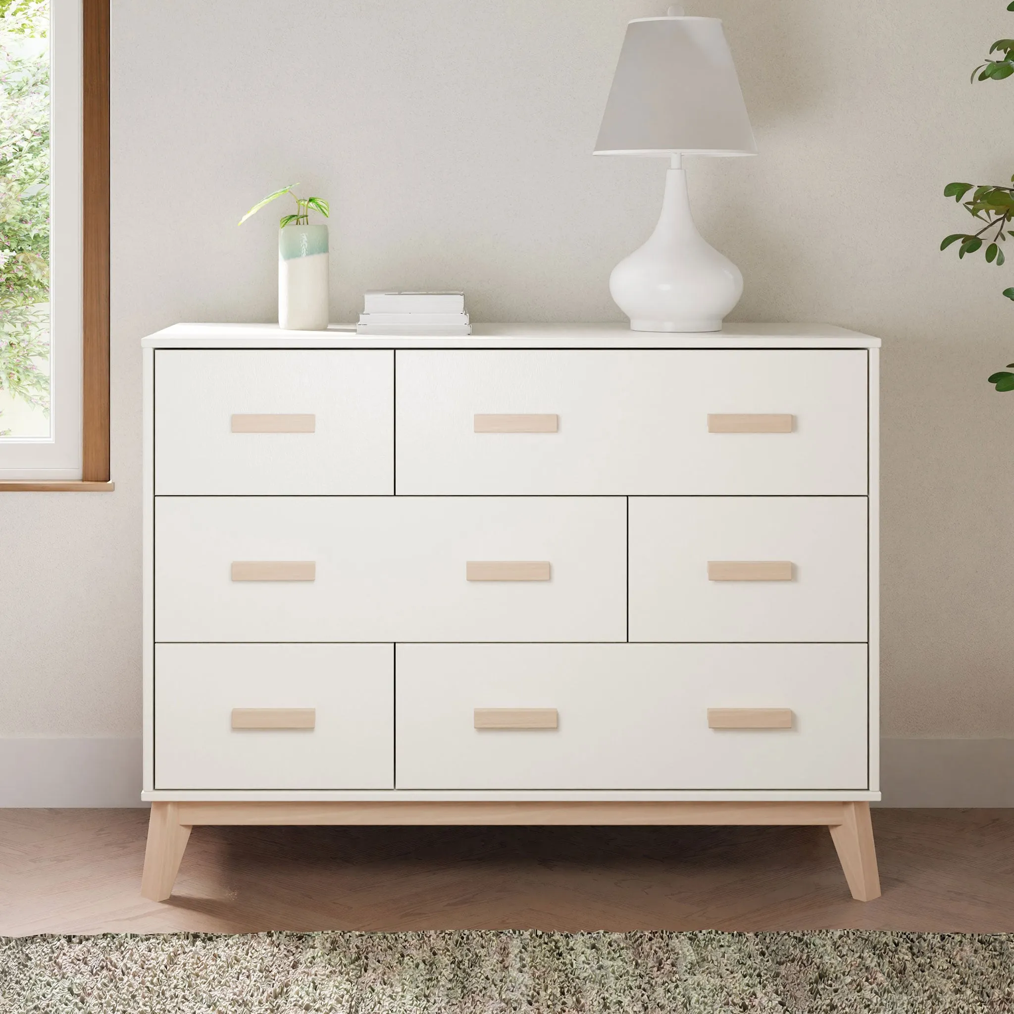 Babyletto Bureau 6 tiroirs Scoot - Blanc  Naturel Lavé
