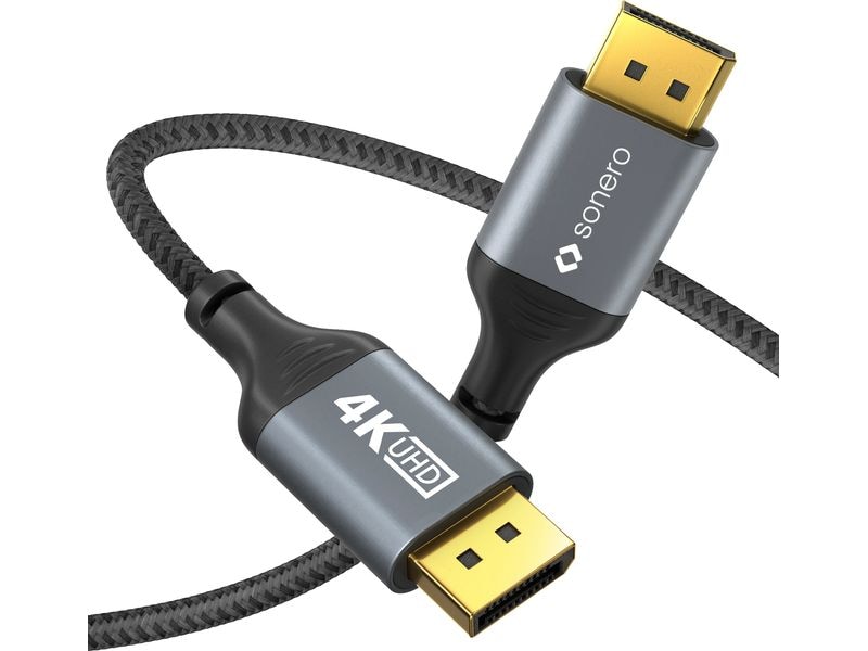 sonero Kabel DisplayPort - DisplayPort, 1 m DisplayPort auf DisplayPort Kabel - 4K60 - grau/schwarz - 1.00m
