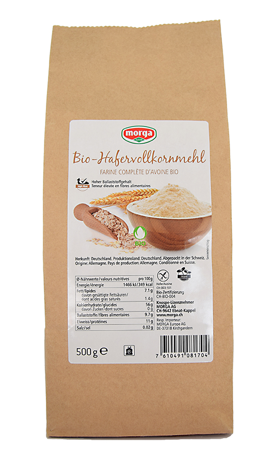 MORGA Hafervollkornmehl<br>500 g, Beutel, glutenfrei Bio Knospe