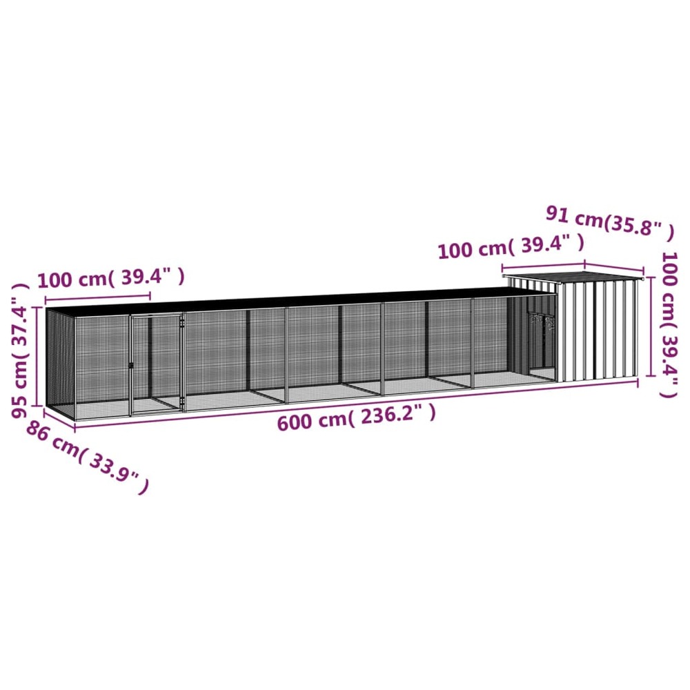 Poulailler anthracite 600x91x100 cm acier galvanisé