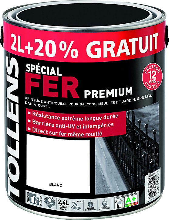 Peinture extérieure et intérieure fer blanc Tollens 2L +20% gratuit