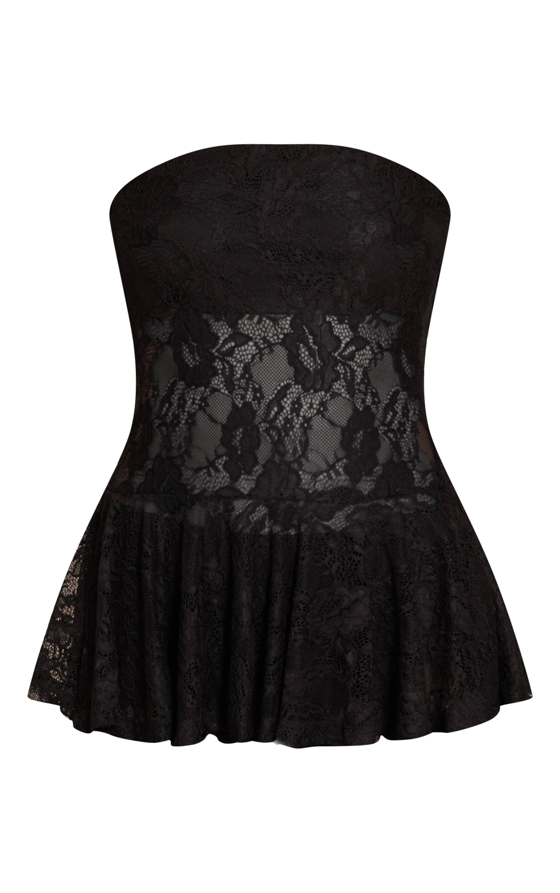 Noir Ensemble Haut Bandeau À Volants Avec Foulard Au Cou En Dentelle Tall