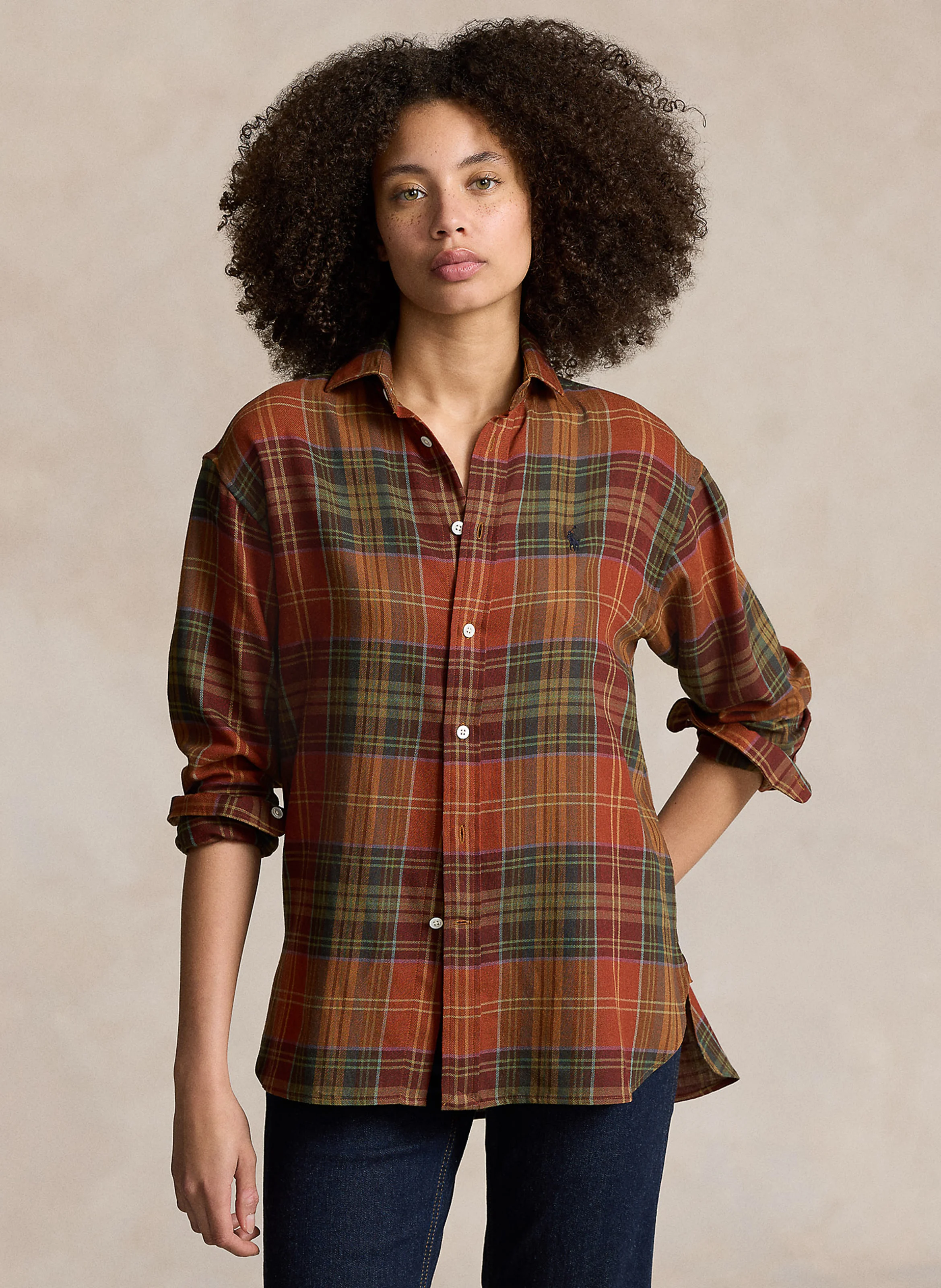 Chemise droite col classique en coton mélangé | Orange