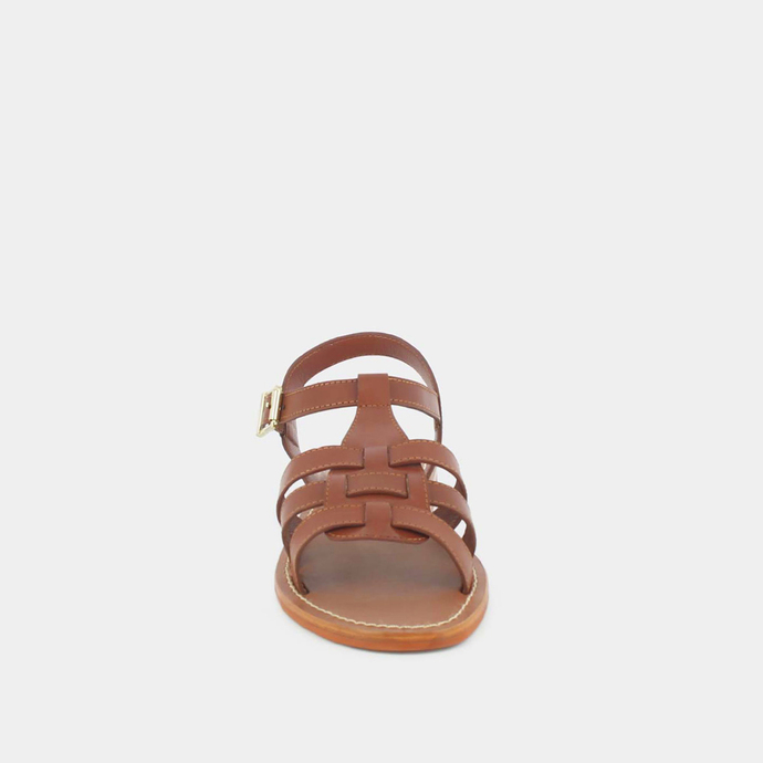 Sandales plates tressées  en cuir cognac
