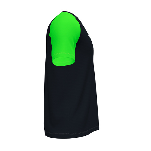 Camiseta Joma Academy IV de manga curta, preta e verde fluorescente.