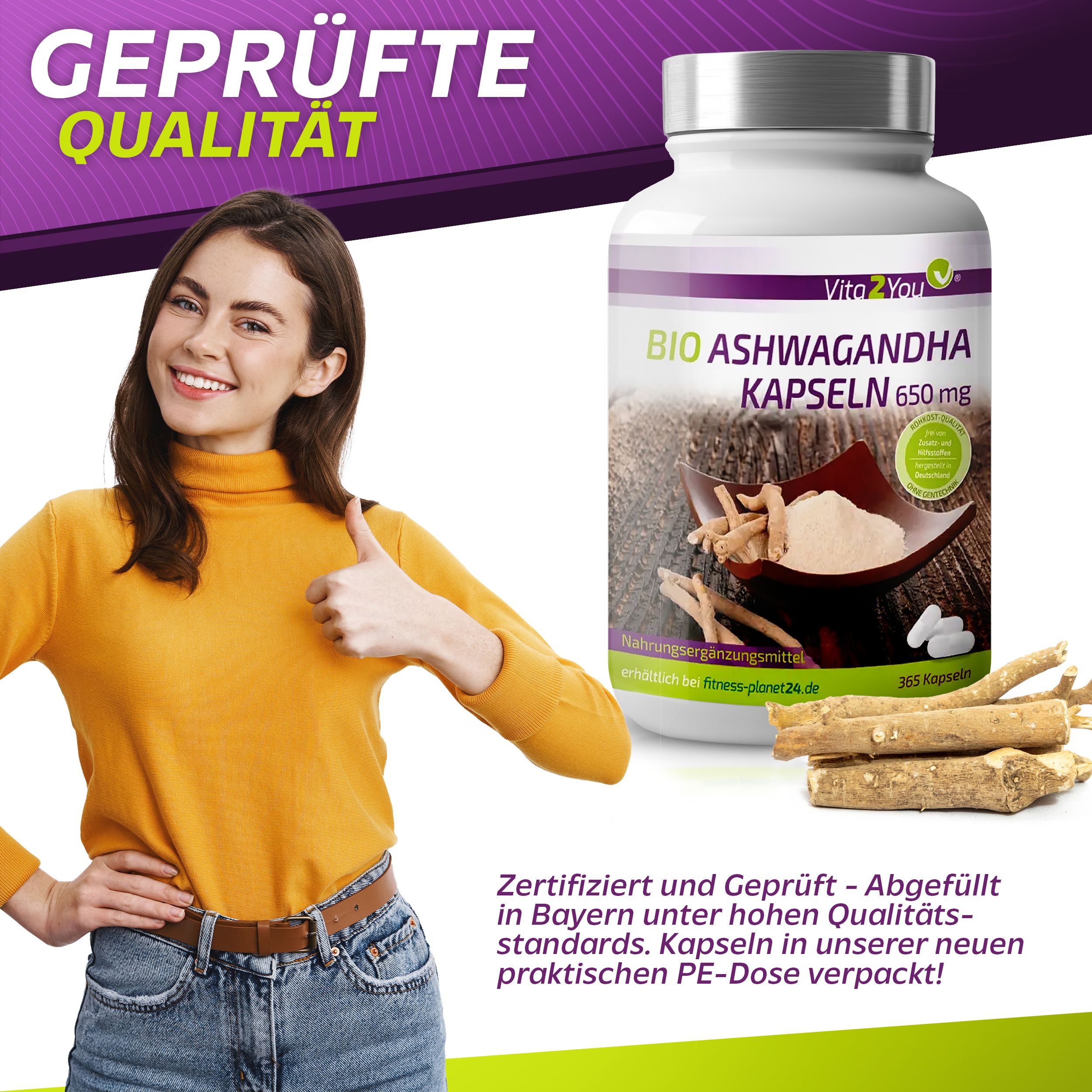 Vita2You Bio Ashwagandha Kapseln 650mg