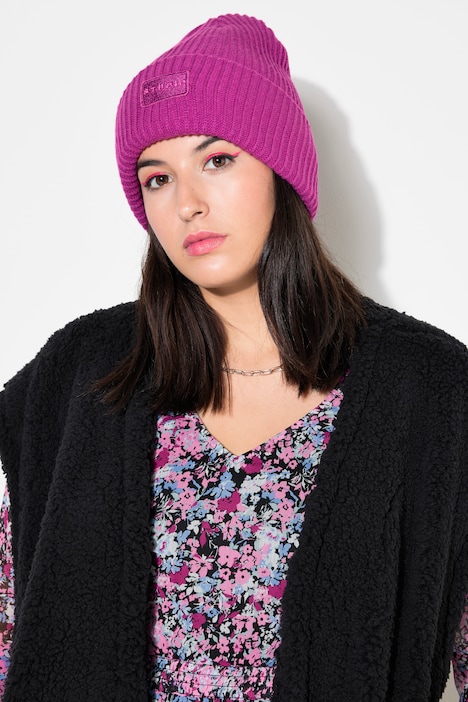 Beanie, Mütze, Rippstrick, Patch, Unisex