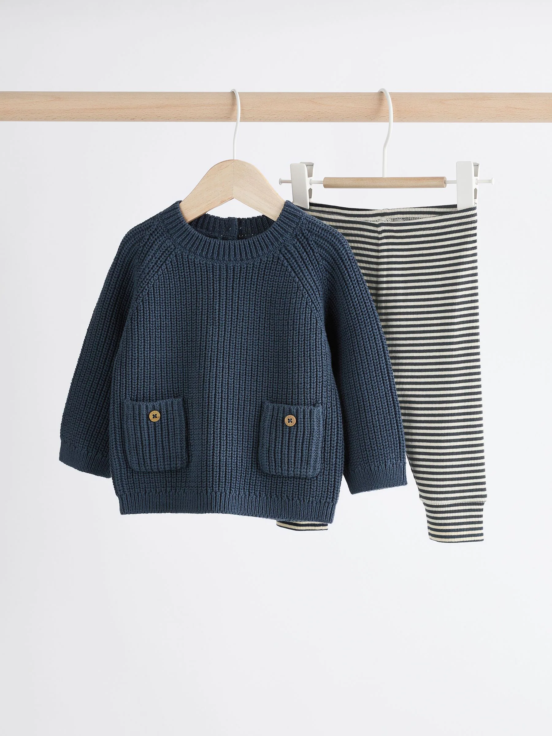 Blauw - Babyset met gebreide trui en legging (0mnd-2jr)