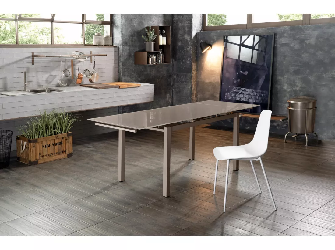 Baud Table extensible (130/200 x 80 cm) en verre trempé marron