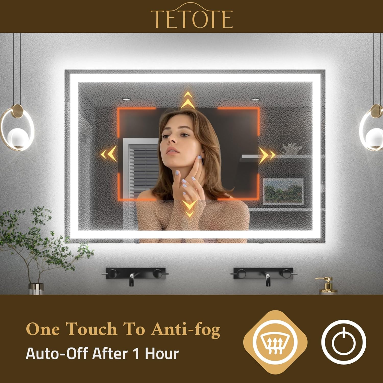 TETOTE Badspiegel mit Beleuchtung 60x90cm, Badezimmerspiegel Beleuchtet Beschlagfrei Badezimmer Wandspiegel Ohne Rahmen Bad Spiegel mit Led Touch-Schalter, 3 Lichtfarben Dimmbar Speicherfunktion