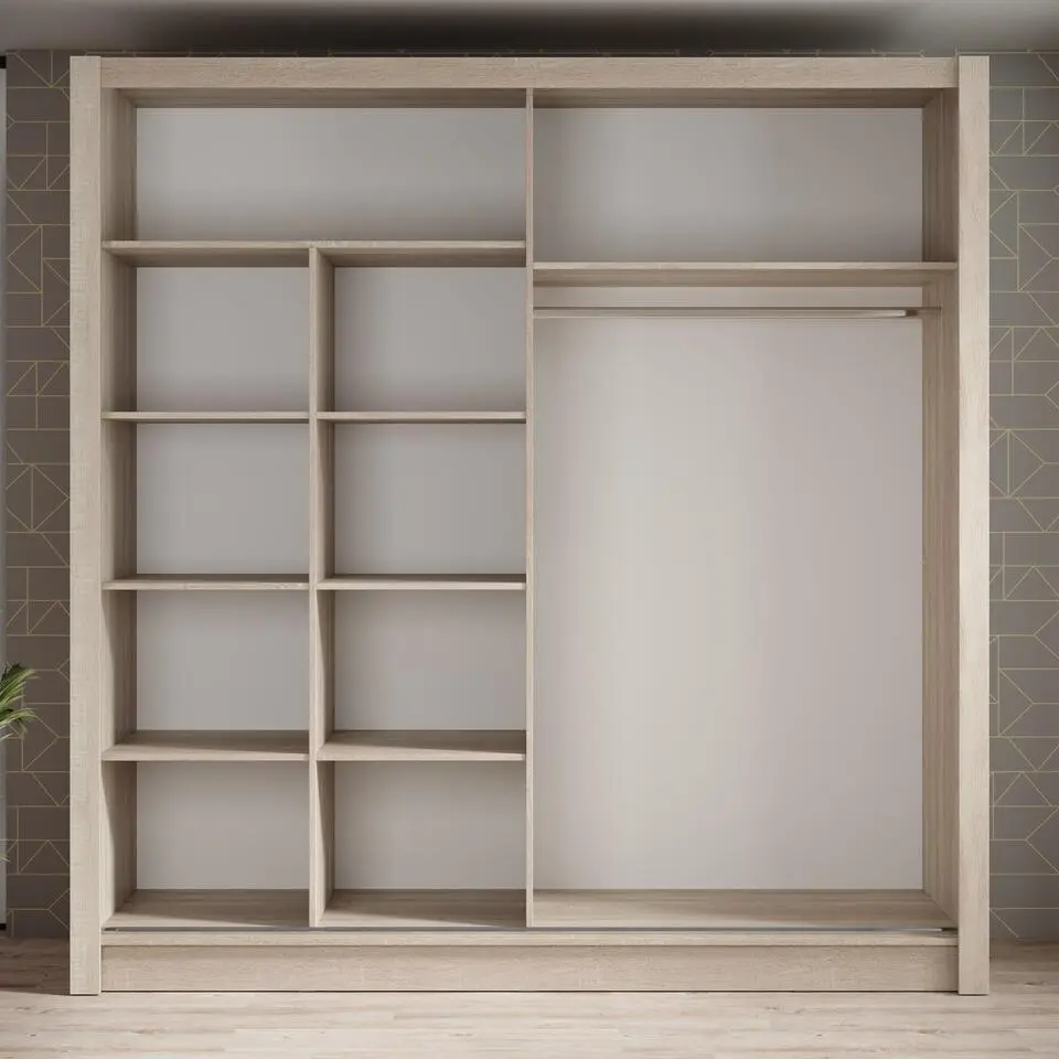 Meubella - Kledingkast Bazarre - Eiken - 205 cm - Met spiegel