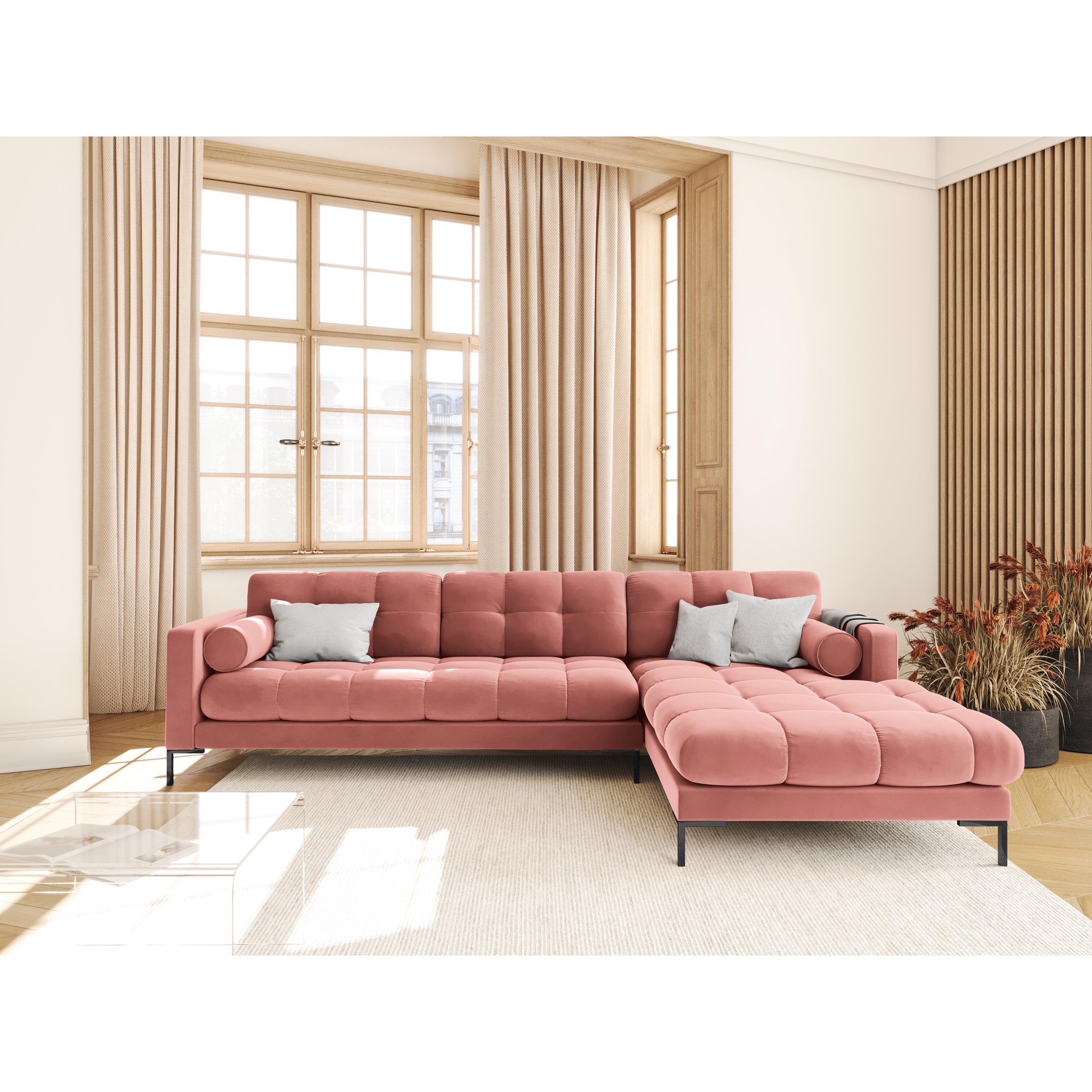 Cosmopolitan Design Bali Hoekbank met Chaise Longue Rechts - Roze / Zwart
