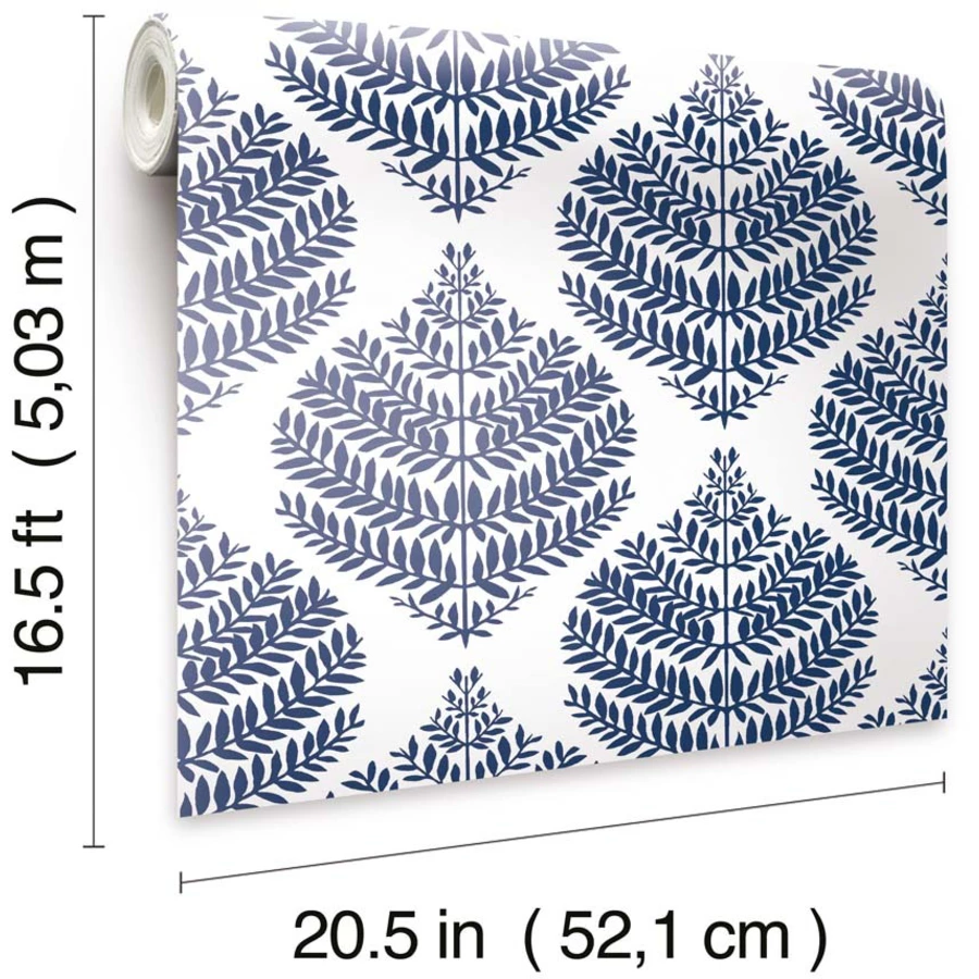 Room Mates PEEL & STICK Wallpaper - Hygge Farn Damast Blau Mehrfarbig