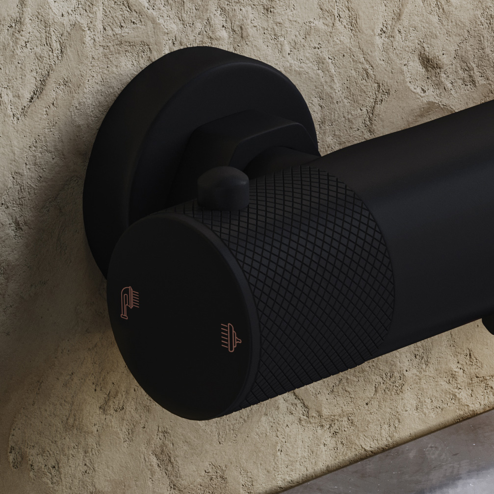 Saniclear Nero Curved thermostatische opbouw badkraan met handdouche zwart mat