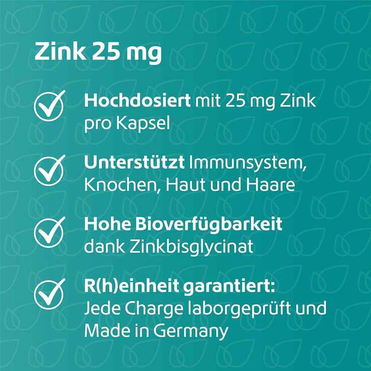 Zink 25 mg Immunsystem Plus hochdosiert + vegan Kapseln , 120 St