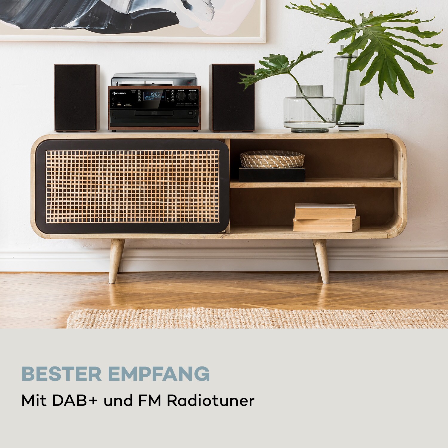 Oakland DAB Plus Retro-Stereoanlage DAB+/FM BT-Funktion Vinyl CD Kassette inkl. Lautsprechern