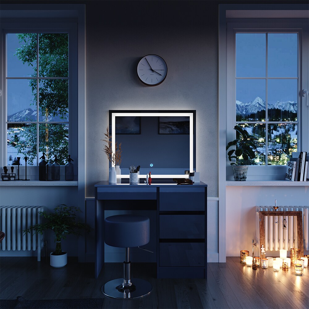 Vicco Schminktisch Sherry Anthrazit Hochglanz 90 x 75 cm LED-Spiegel & Hocker