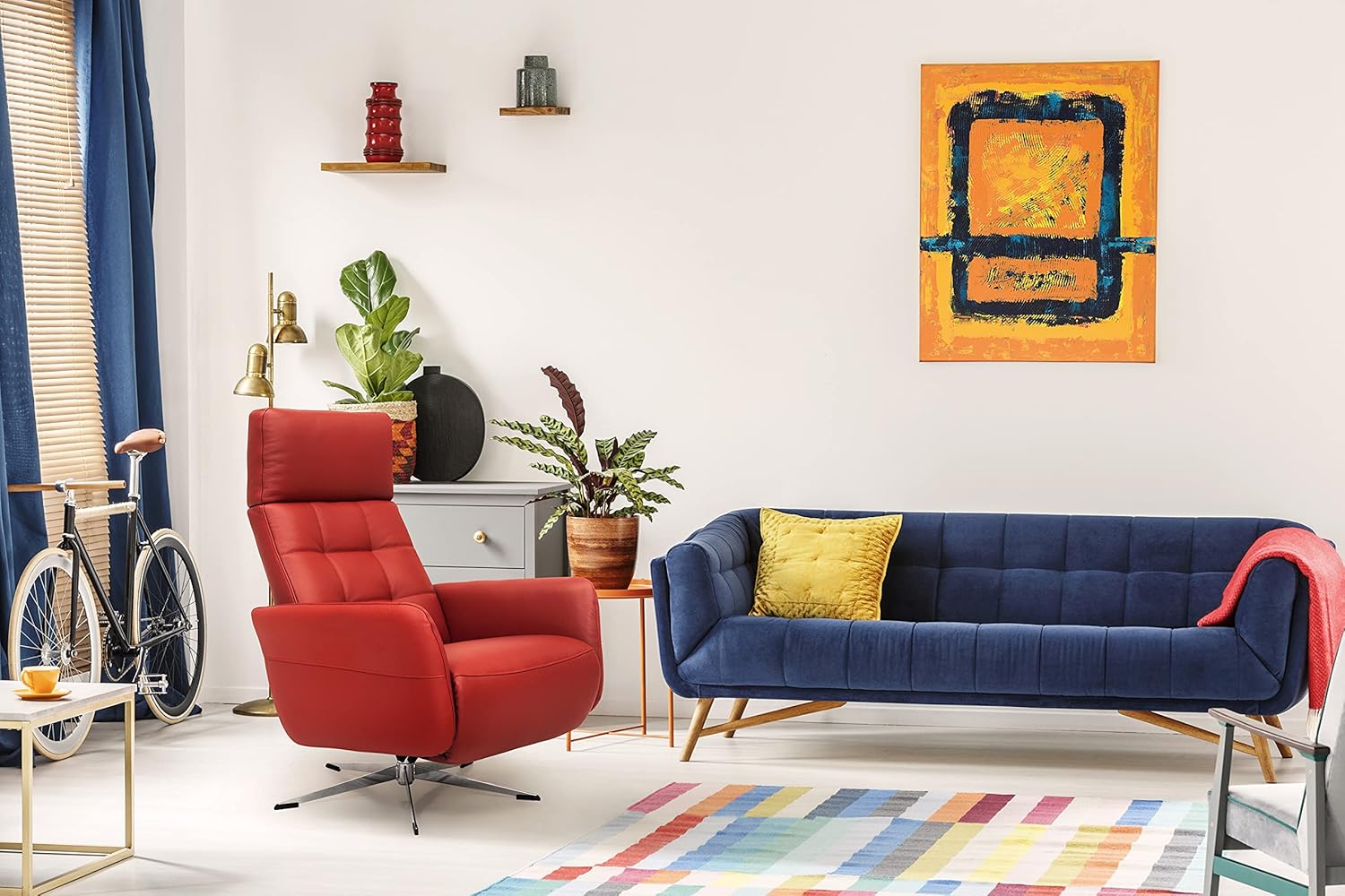 TV-Sessel Sessel Bosse / Drehbarer Relax-Sessel mit stufenloser Rückenverstellung und ausklappbarem Fußteil / Herz-Waage-Position / 74 x 107 x 90 / Leder Rot