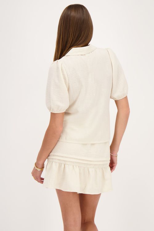 Beige linnen look top met strikjes
