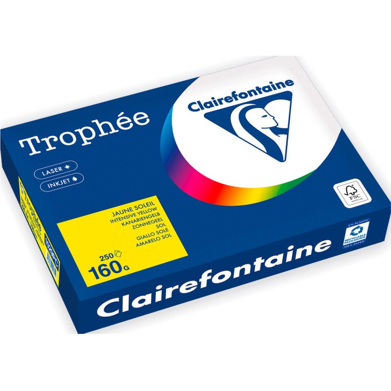 Papier A4 couleur 160 g Clairefontaine Trophée couleurs vives - Ramette de 250 feuilles