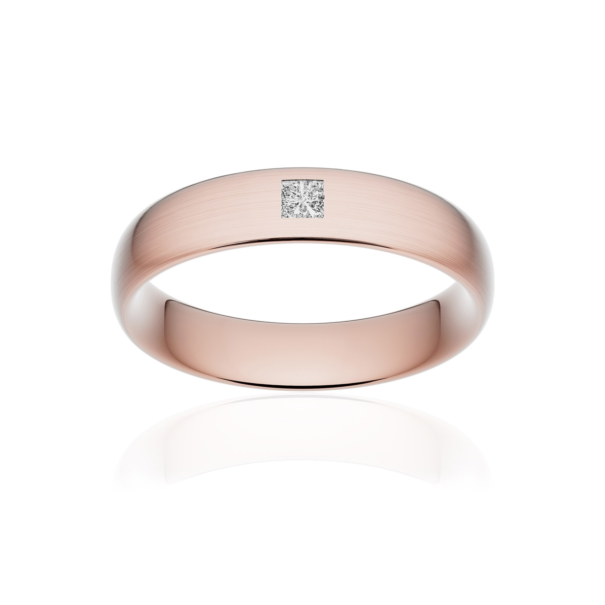 Alliance or 750 rose brossé ruban confort 5mm diamant princesse