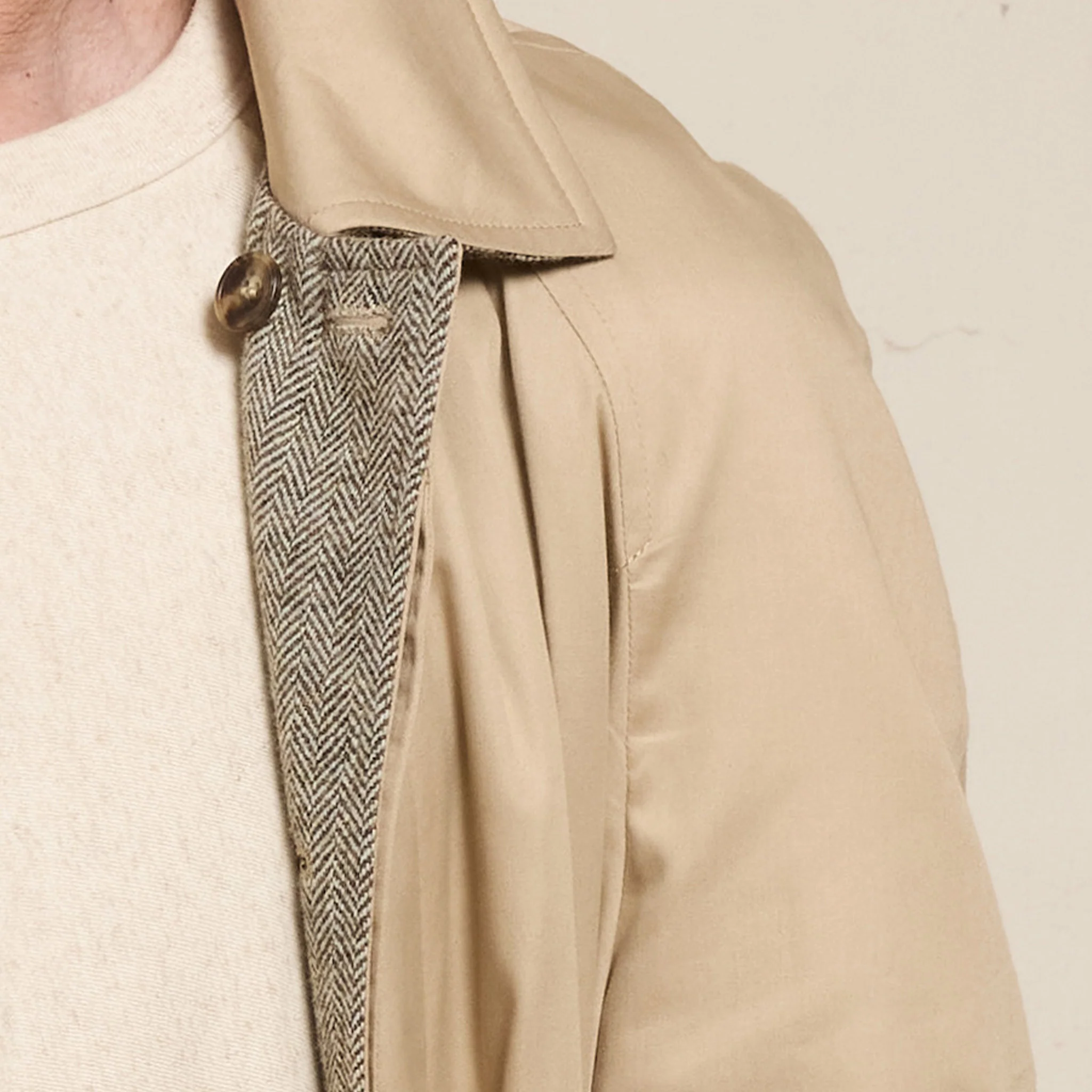 Reversible mac in water-repellent cotton and beige wool