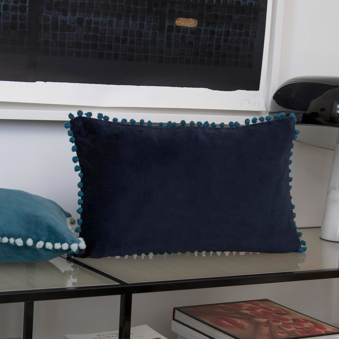 Febronie Housse de coussin en velours Avoriaz bleu nuit - 50x30 cm