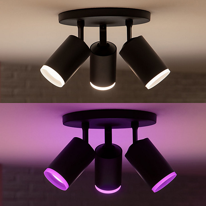 Plafonnier Fugato Philips Hue 3 spots IP20 700lm 5,7W 20.8 x 34,3 cm rond noir
