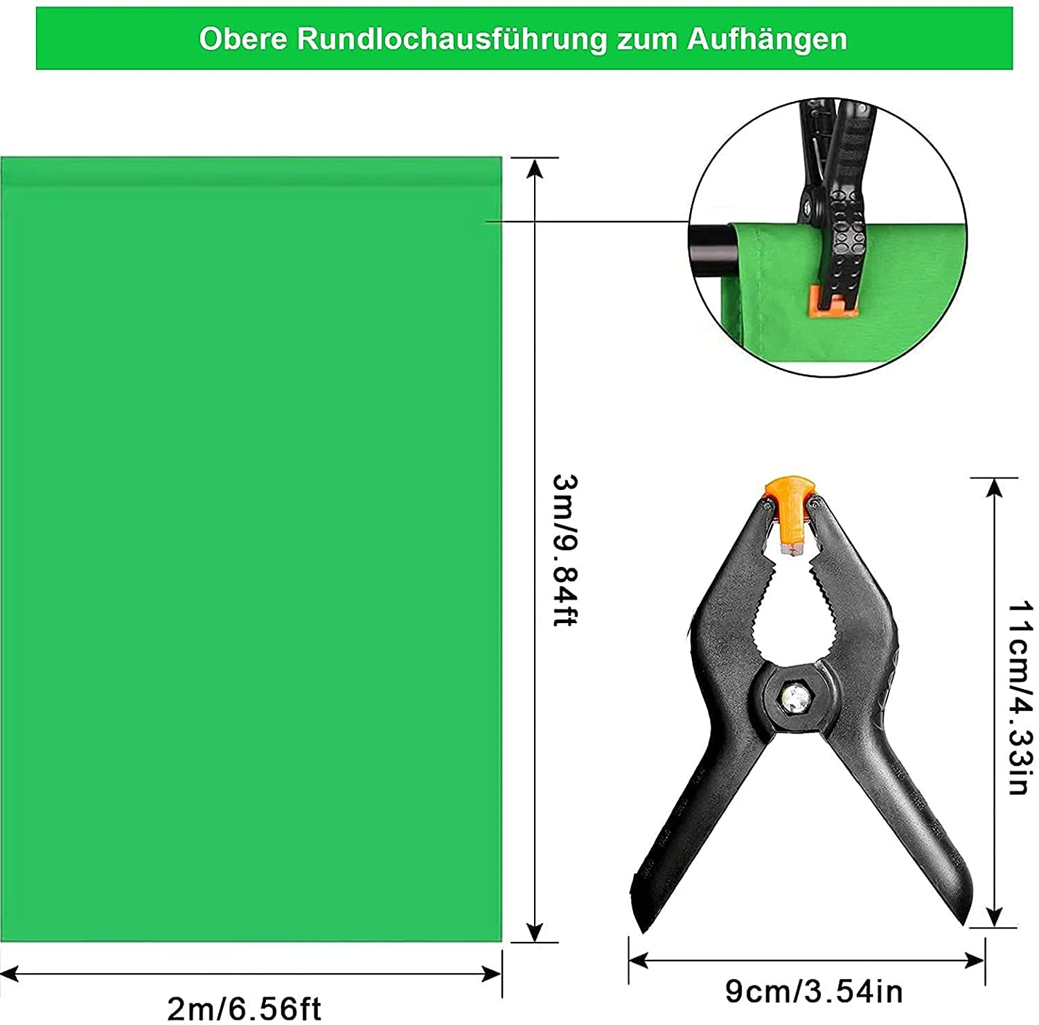 (3x2m) Faltbares Green Screen Foto Video Studio Hintergrund Leinwand Kulisse - Grün