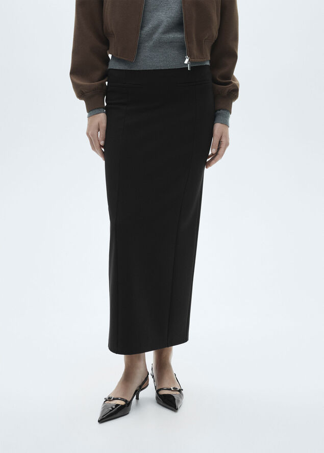 MANGO Long pencil skirt Black