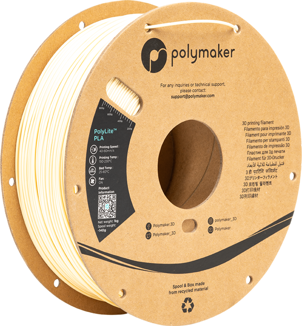 Polymaker  PolyLite PLA Cream, 1,75 mm / 1000 g    Hochwertiges günstiges PLA von Polymaker