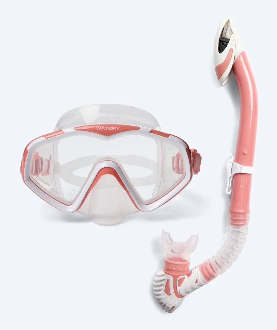 Watery Combo snorkelsæt til voksne (fra 15 år) - Leach Pro - Hvid/lyserød