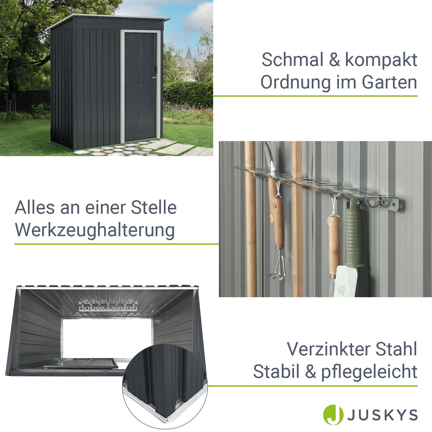 Juskys Metall Gerätehaus Geräteschuppen S - Pultdach, Schiebetür & Fundamentrahmen 1 m² anthrazit