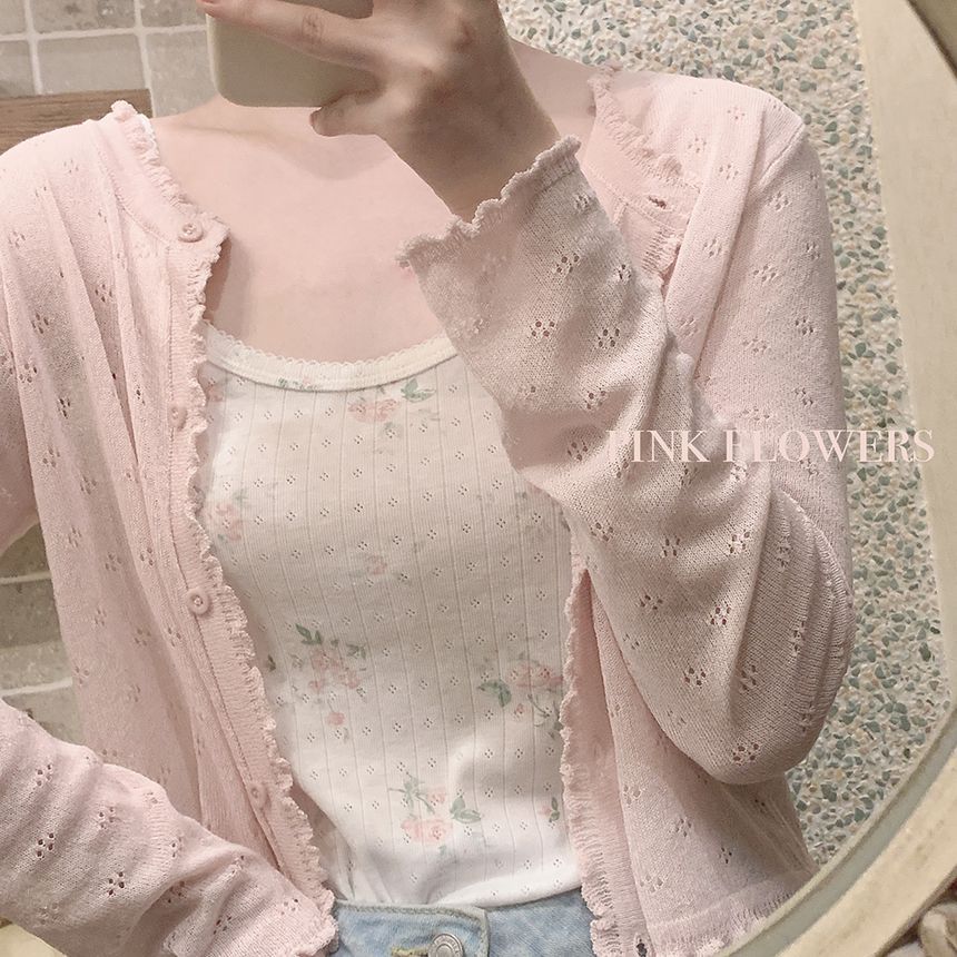 Glotto - Geplooide transparante cardigan met oogjes