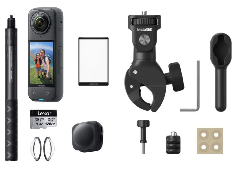 Insta360 360°-Videokamera One X4 Moto Kit 360° Videokamera mit 8K-Aufnahmefähigkeit und Zubehör