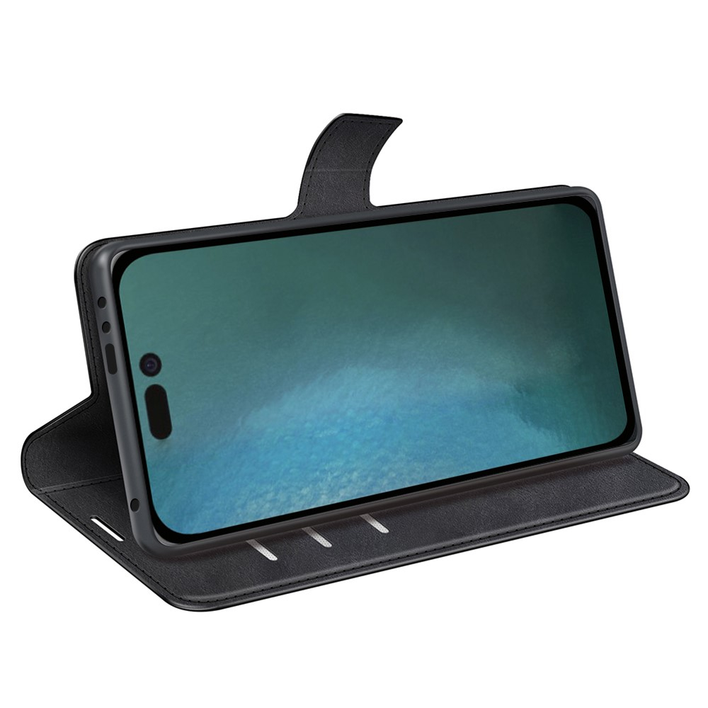iPhone 14 Pro Max Vintage Leder Tasche Flip Cover - Schwarz