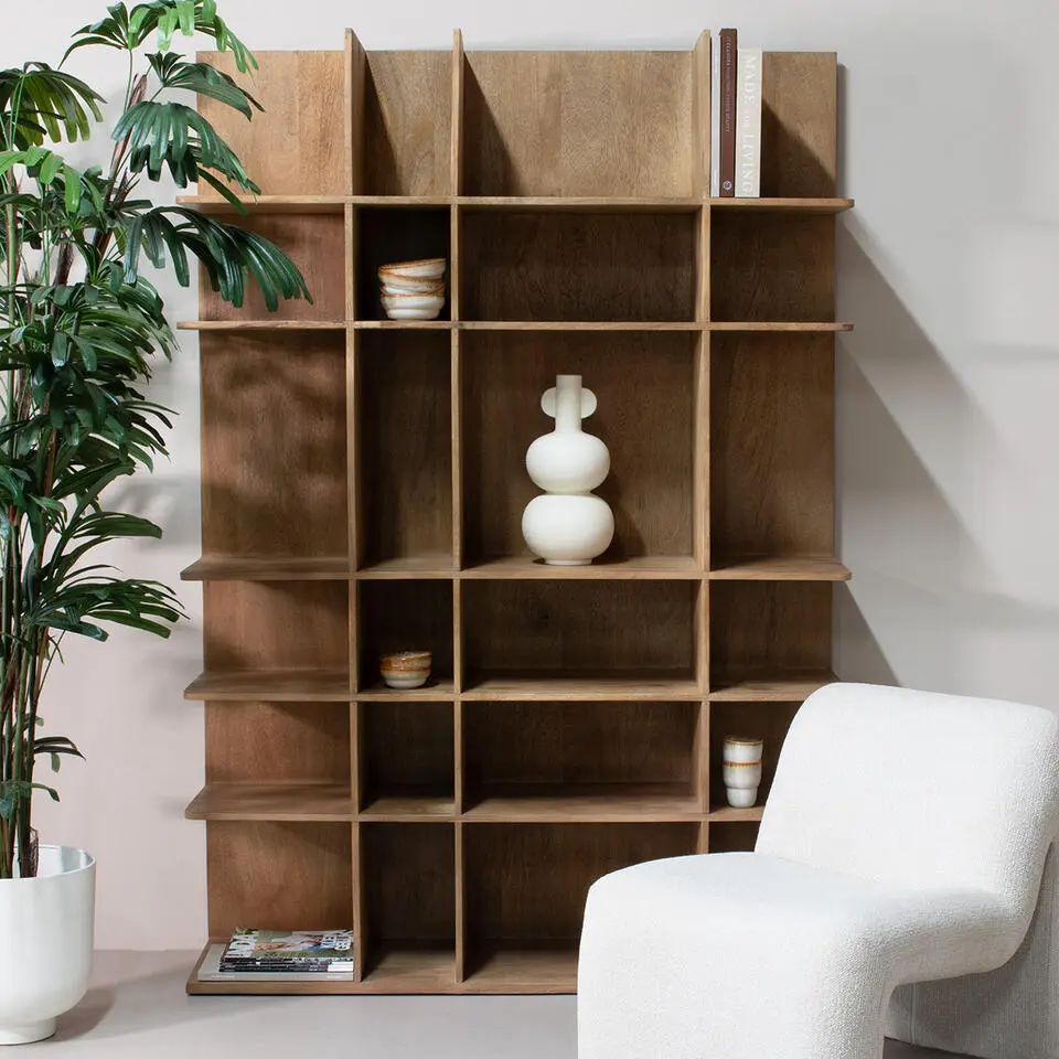 Wandkast Lichtbruin Mangohout - Open - 140x38x200cm - Lumo