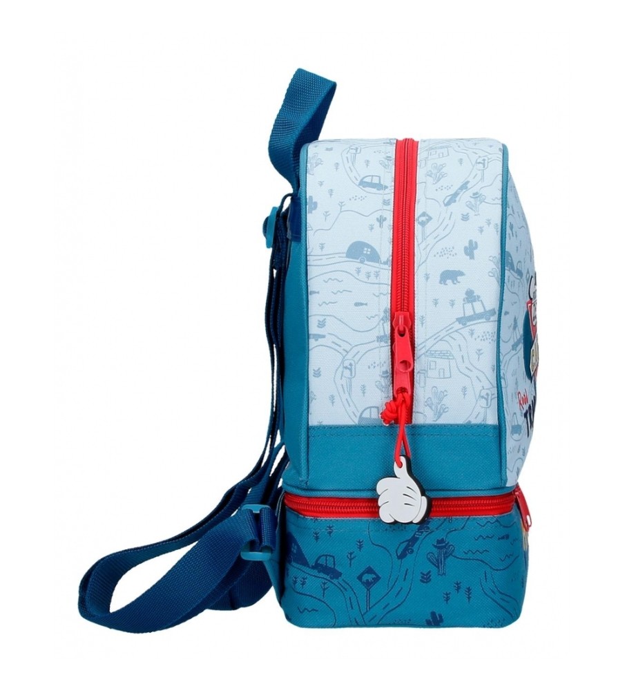Mochila Disney Mickey Road Trip 28cm com Lancheira Azul