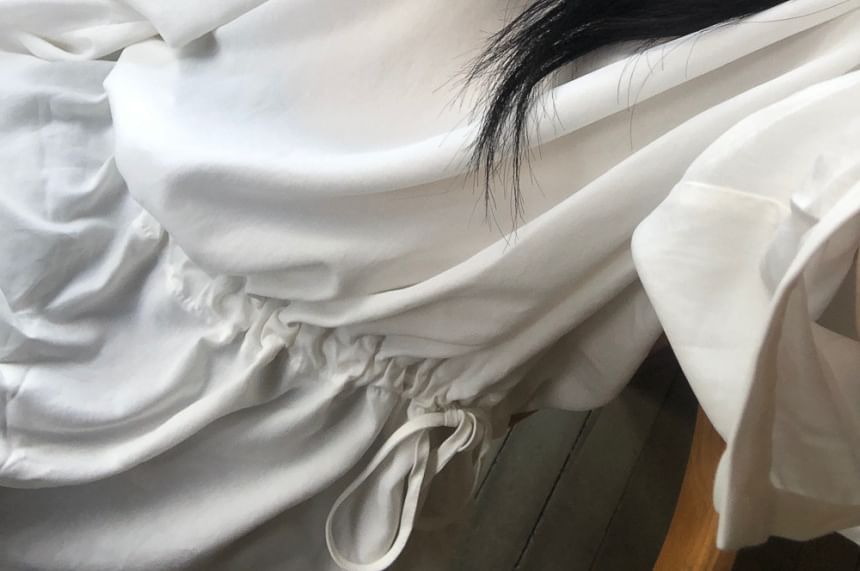 Alfie - Blouse met lange mouwen en off-shoulder tailleband en trekkoord