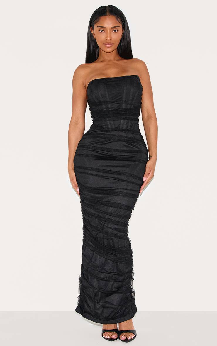 Noir Robe Maxi Bandeau Corset En Mesh Sculptant