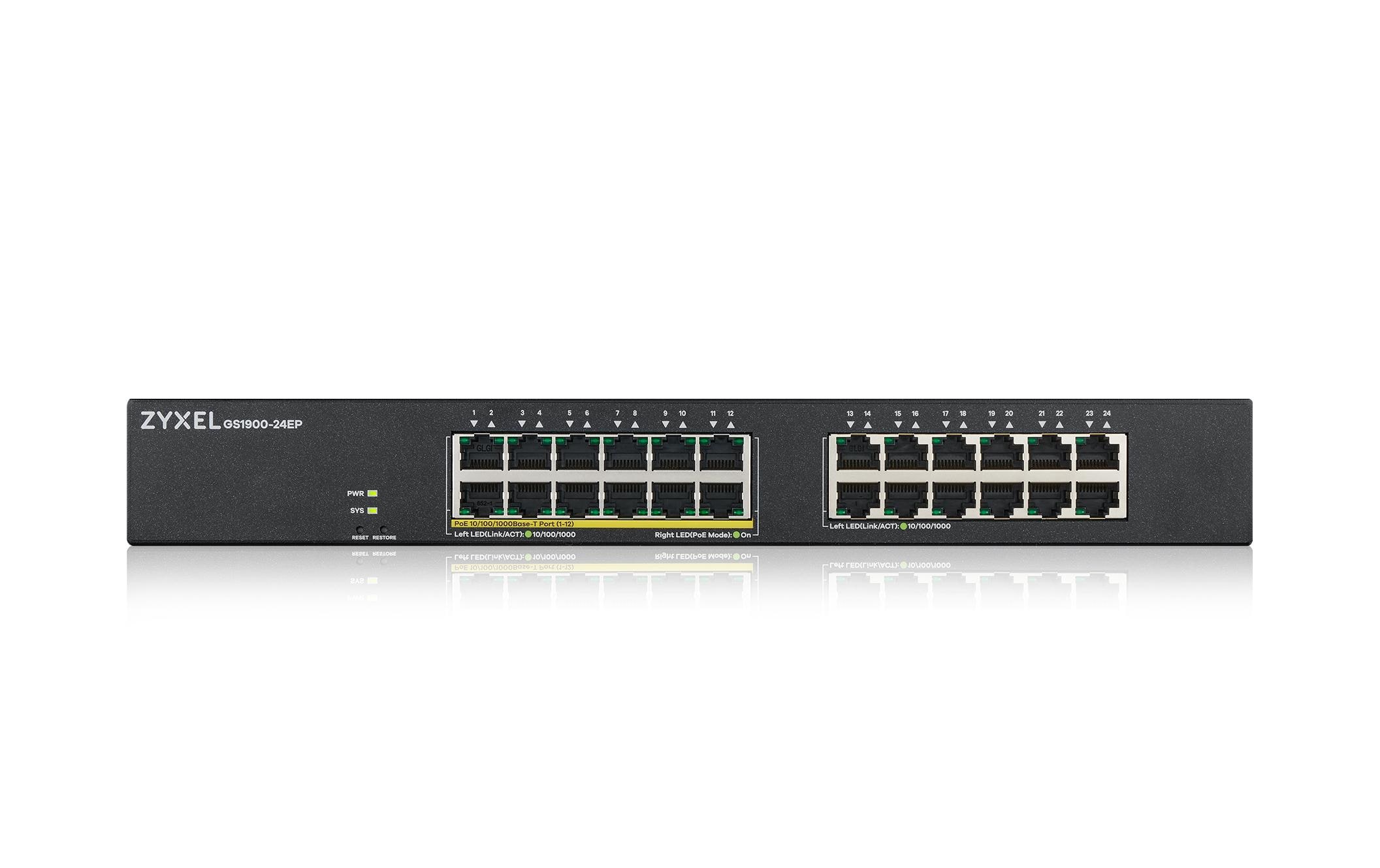 PoE+ Switch GS1900-24EP 24 Port<br>Web-managed Switch mit 12 PoE-fähigen Gigabit-Ports
