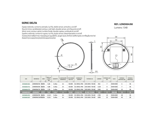 CRISTALED - Miroir de salle de bains lumineux éclairage intégré led rétr...