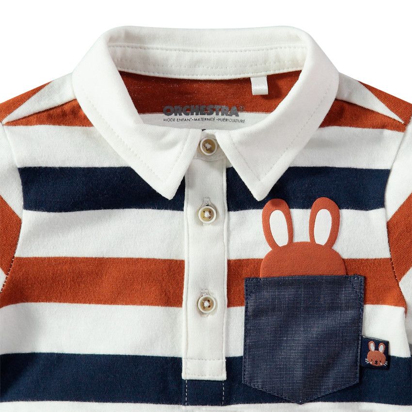 Polo manches longues avec poche print lapin et ouverture boutonnée - Ecru
