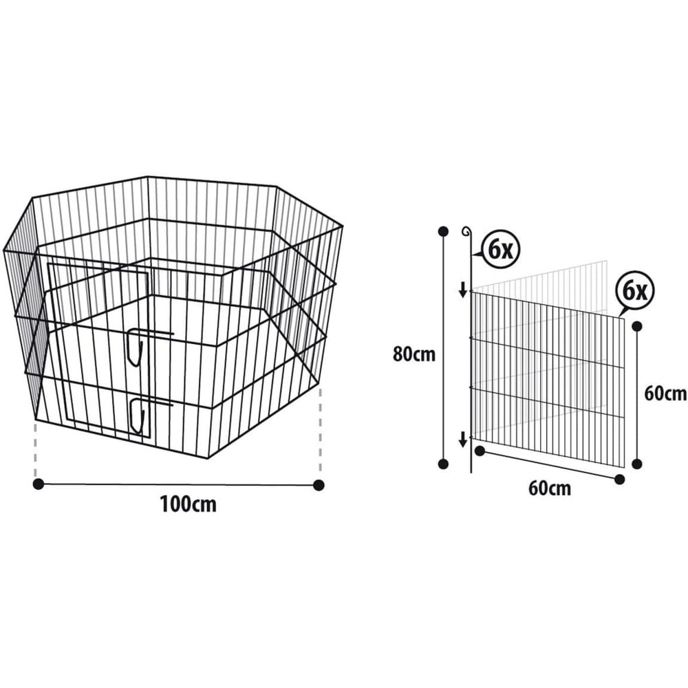 Cage d'extérieur pour lapins hexagonale 60x60 cm